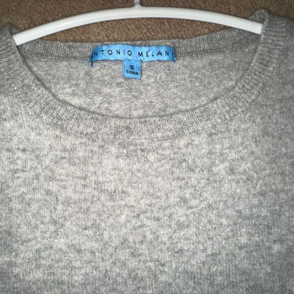ANTONIO MELANI 100% Cashmere Gray Crew Neck Sweater with Ruffle Cuffs - Picture 3 of 7